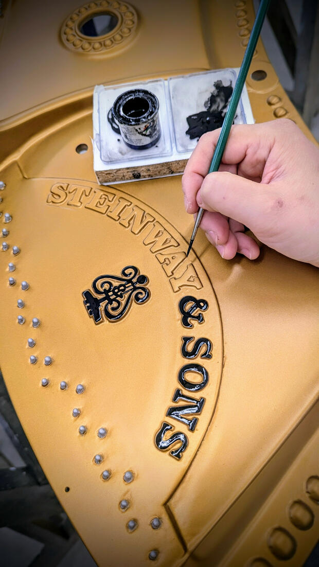 Steinway & Sons grand piano cast iron frame detailing