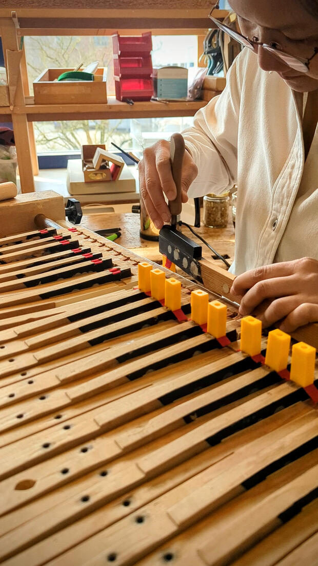 Piano rebushing replaces worn felt in the balance and front rail pins to eliminate key wobble and mechanical noise. This essential action regulation service restores a tight, professional keyboard touch and ensures uniform key travel across the entire inst